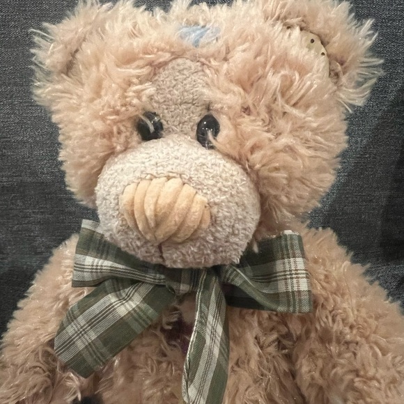 First and Main Patchwork Petey Tan Teddy Bear with Bow - Picture 3 of 6